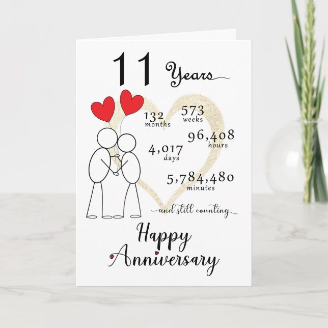 Carte du 11e anniversaire du Mariage avec ballons  (Devant)