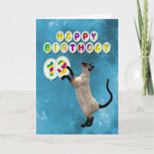 Carte du 13ème anniversaire avec chats siamois