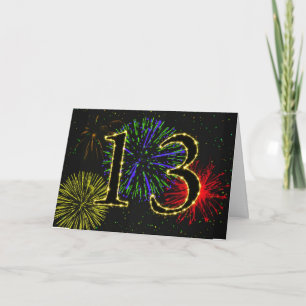 Carte du 13ème anniversaire avec feu d'artifice