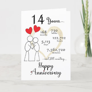 Carte du 14e anniversaire du Mariage avec ballons