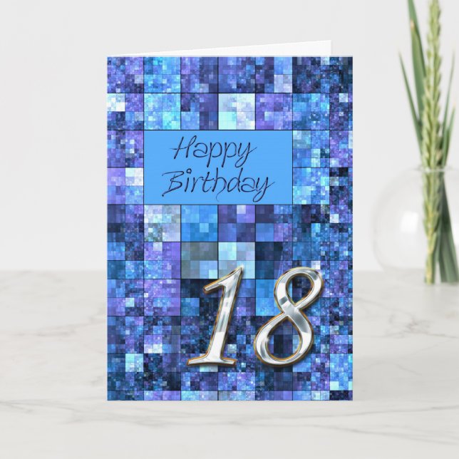 Carte du 18ème anniversaire avec carrés abstraits. (Devant)