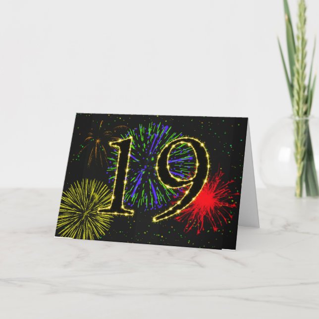 Carte du 19e anniversaire avec feux d'artifice (Devant)