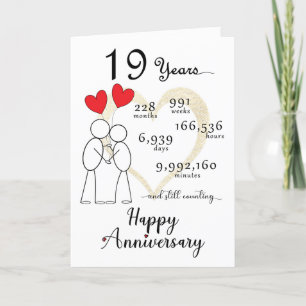 Carte du 19e anniversaire du Mariage avec ballons 