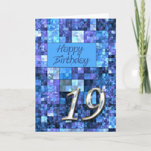 Carte du 19ème anniversaire avec carrés abstraits.