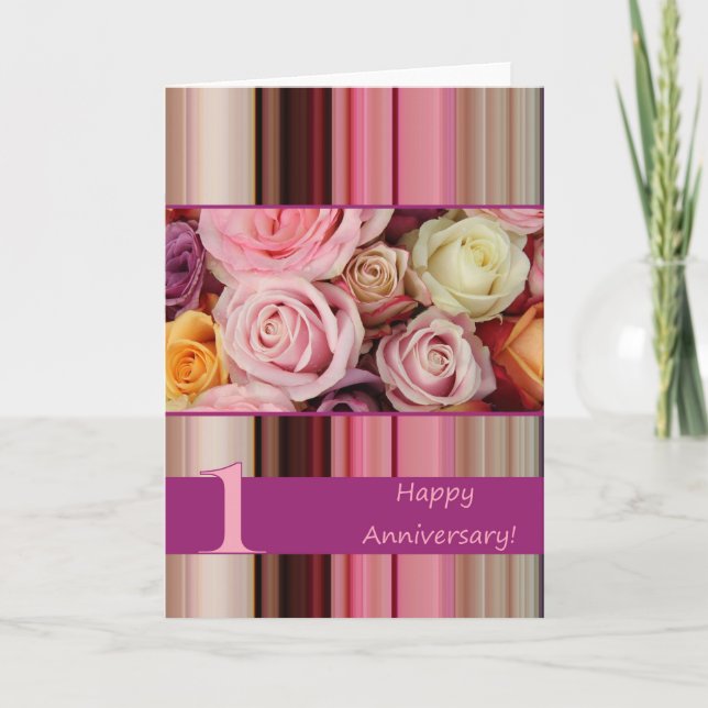 Carte du 1er anniversaire Mariage - Pastel rose ra (Devant)