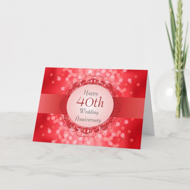 Carte du 40e anniversaire Ruby Red Bokeh (Devant)