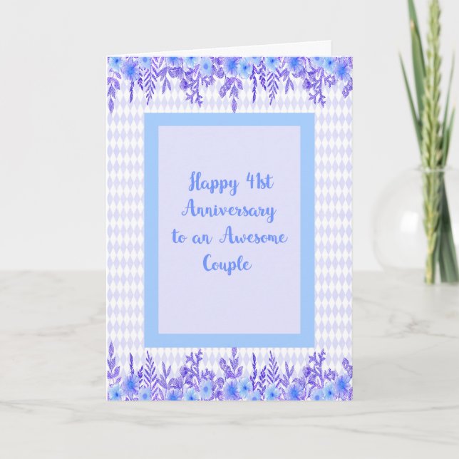 Carte du 41e anniversaire en bleu avec frontières  (Devant)