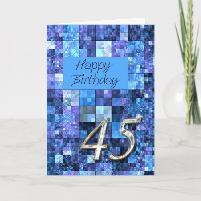 Carte du 45e anniversaire avec carrés abstraits. (Devant)