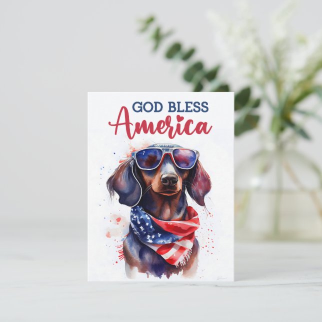 Carte du 4 juillet pour chien saucisse patriotique (Debout devant)