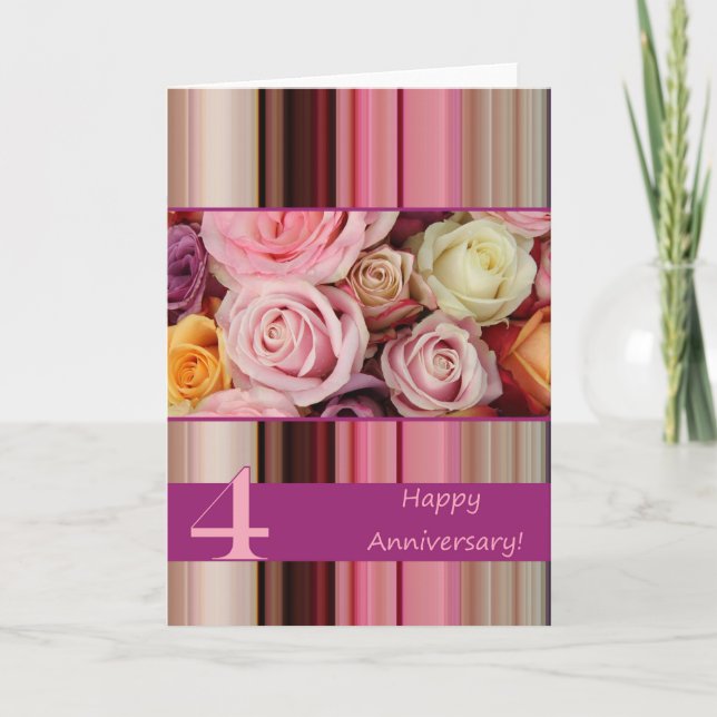 Carte du 4e anniversaire du Mariage - Pastel rose  (Devant)