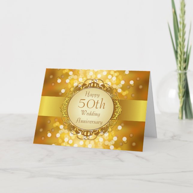 Carte du 50e anniversaire Golden Bokeh (Devant)