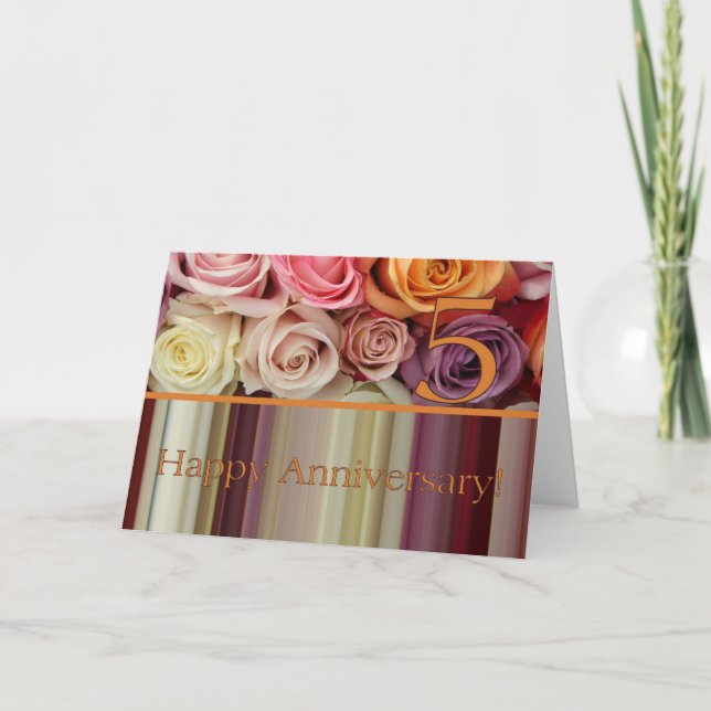 Carte du 5e anniversaire du Mariage - Pastel rose  (Devant)