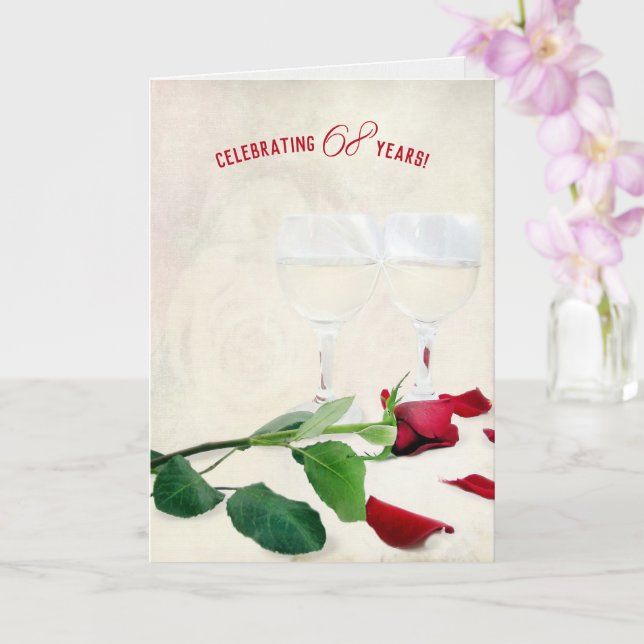 Carte du 68e anniversaire Vin et Rose rouge (Orchidée)
