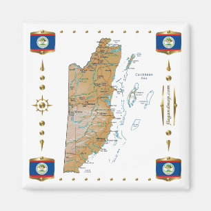Carte du Belize + Magnet des drapeaux