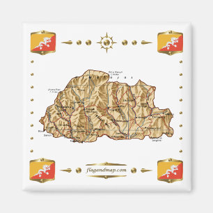 Carte du Bhoutan + Aimant drapeaux