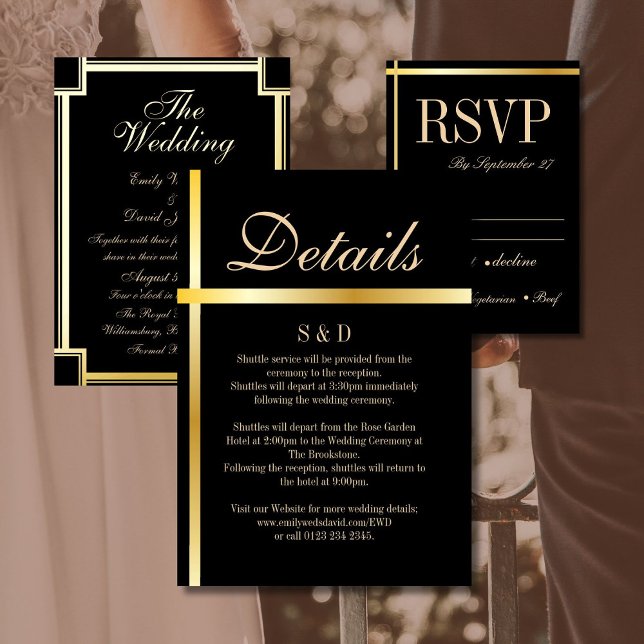 Carte du boîtier de mariage élégant en noir et or (Créateur téléchargé)