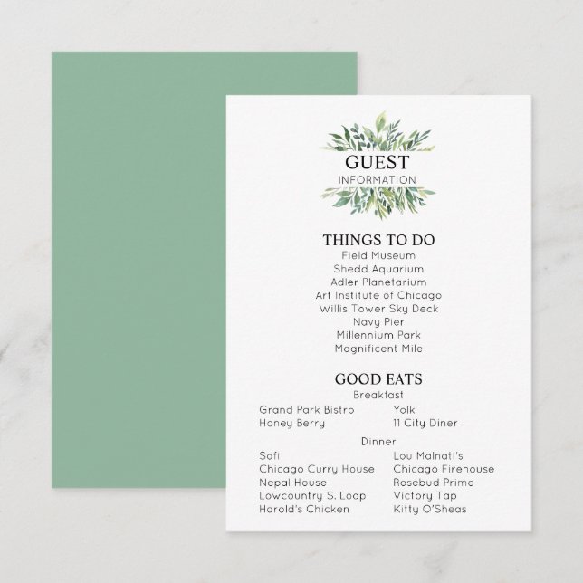 Carte du boîtier d'informations du Mariage vert (Devant / Derrière)