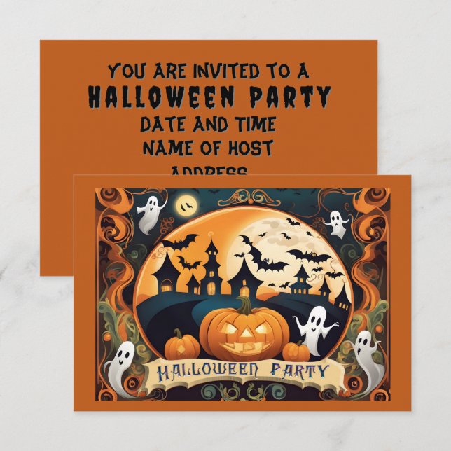Carte du boîtier d'invitation de la fête d'Hallowe (Devant / Derrière)