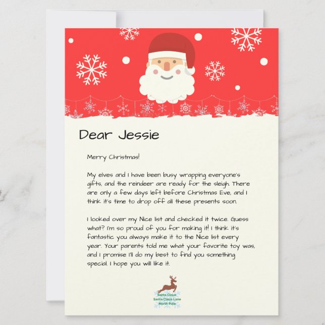 Carte Du bureau de Père Noël|Custom Christmas Letter (Devant)