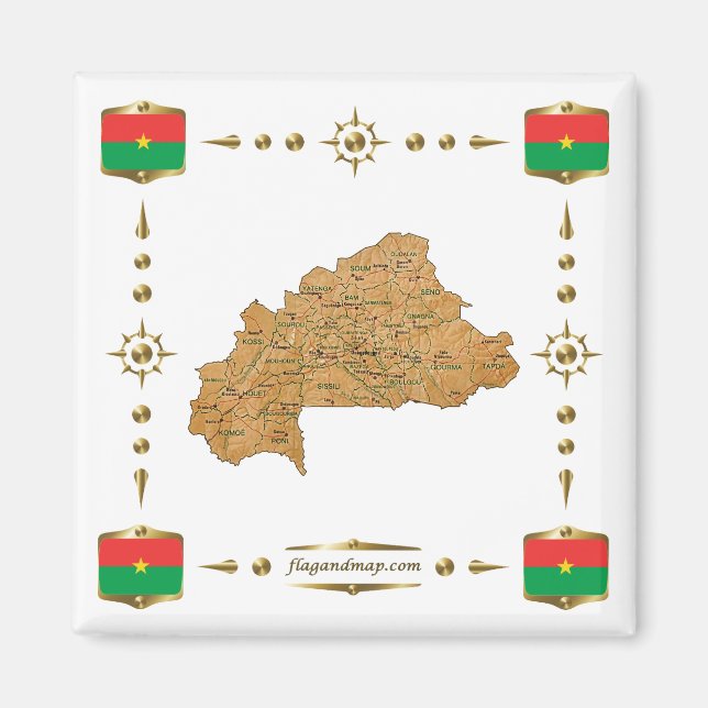 Carte du Burkina Faso + Magnet des drapeaux (Devant)