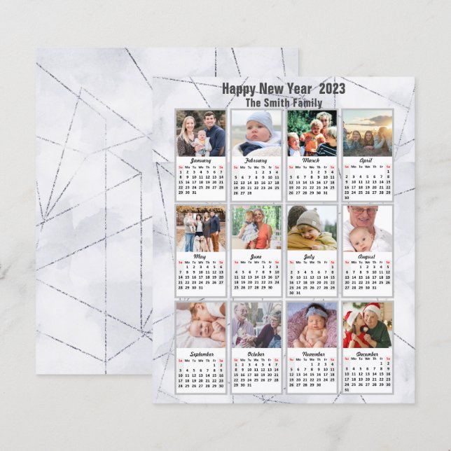 Carte du calendrier photo de la famille Silver Gol (Devant / Derrière)