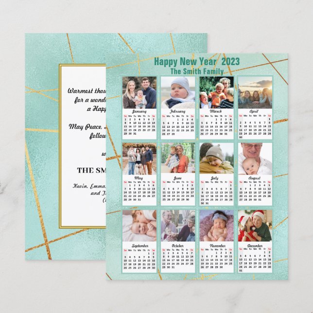 Carte du calendrier photo de la famille verte de l (Devant / Derrière)