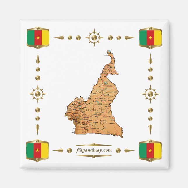 Carte du Cameroun + Magnet des drapeaux (Devant)