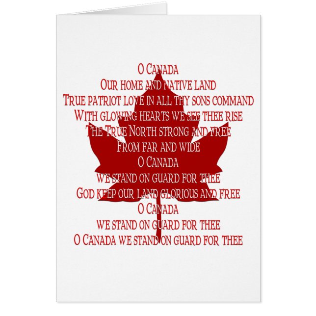 Carte du Canada de carte d'hymne du Canada (Devant)