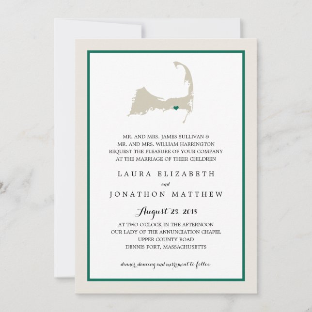 Carte du cap Dennisport Emerald Green | MARIAGE (Devant)