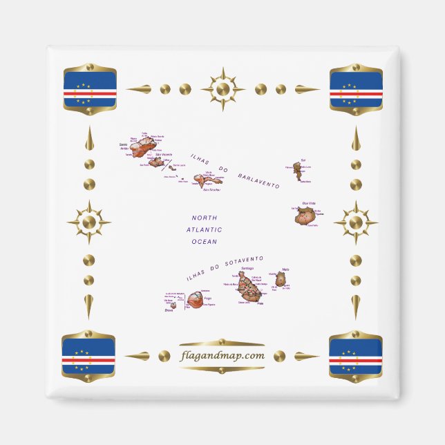 Carte du Cap Vert + Magnet des drapeaux (Devant)