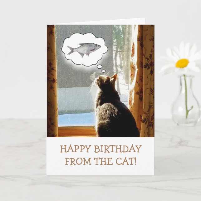 Carte Du Chat Avec Poisson Anniversaire (Petite plante)