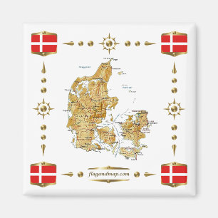 Carte du Danemark + Magnet des drapeaux