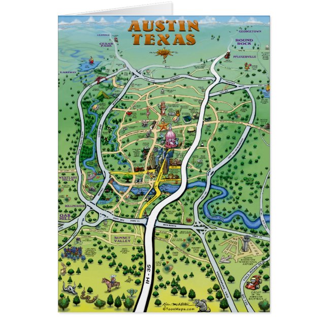 Carte du dessin animé Austin Texas (Devant)