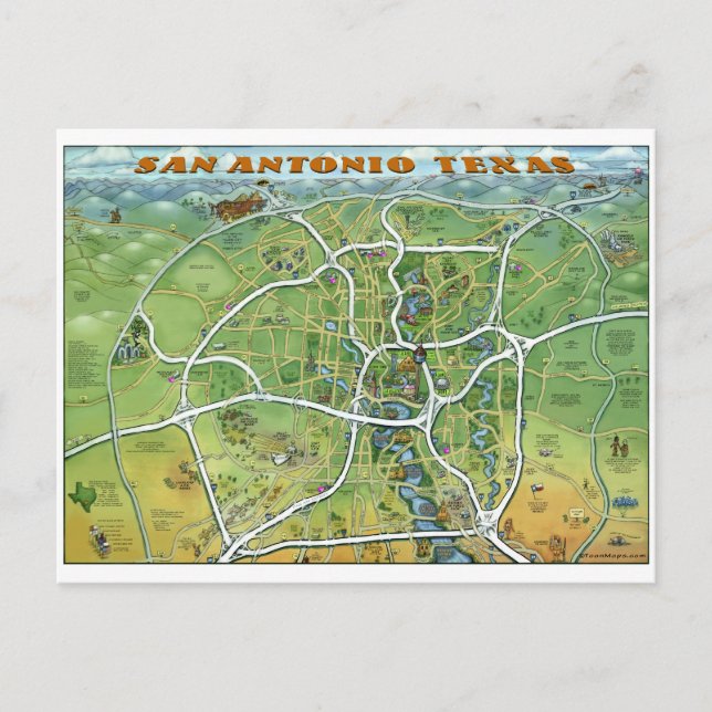 Carte du dessin animé de San Antonio Texas (Devant)