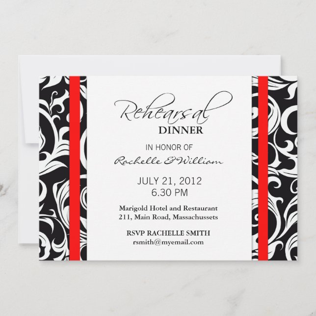 Carte du dîner de répétition Red Swirl (Devant)