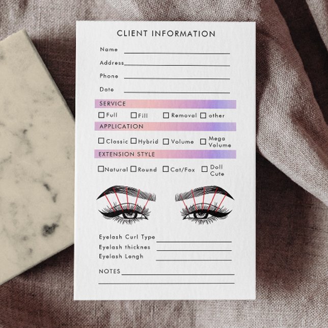 Carte du dossier client de l'extension Hologram Ey (Hologram Eyelash Extension Client Record Map Business Card)