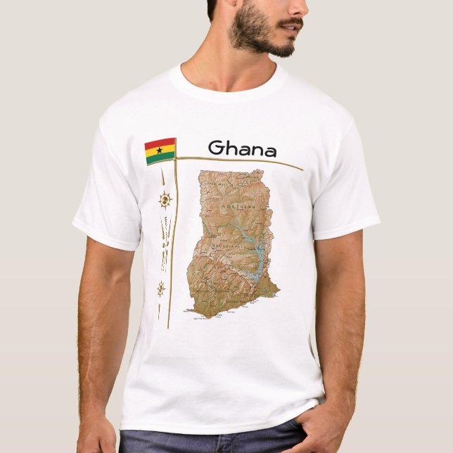 Carte du Ghana + Indicateur + Titre T-shirt (Devant)