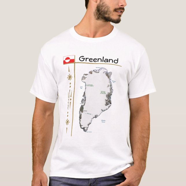 Carte du Groenland + Drapeau + Titre T-shirt (Devant)