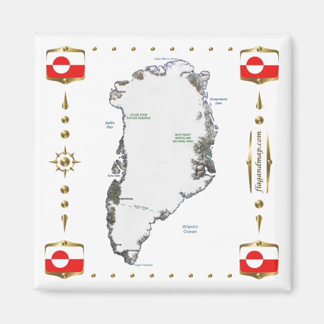 Carte du Groenland + Magnet des drapeaux (Devant)