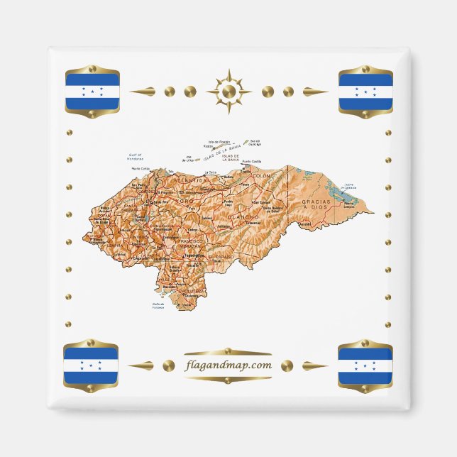 Carte du Honduras + Magnet des drapeaux (Devant)