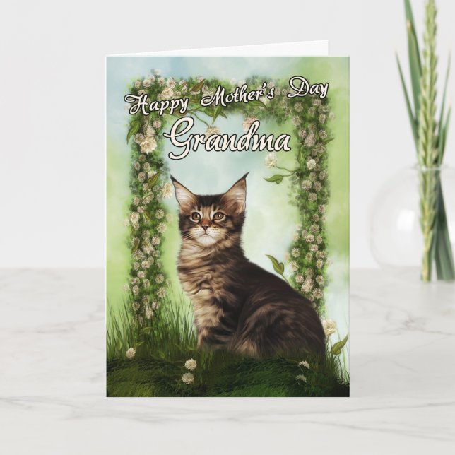 Carte du jour de mère de grand-maman avec le chat (Devant)