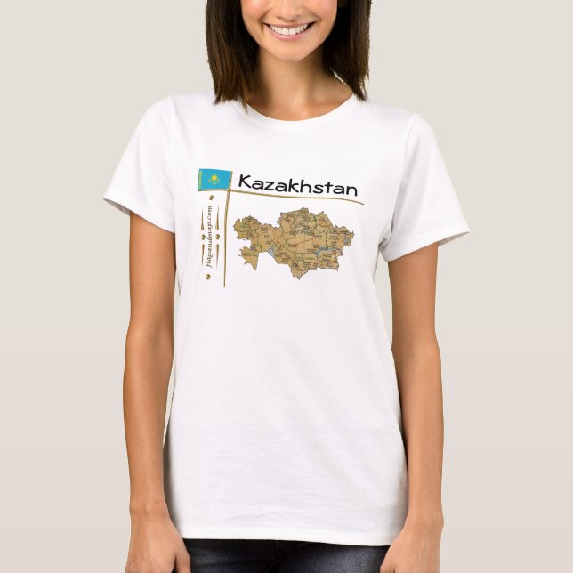 Carte du Kazakhstan + Drapeau + Titre T-shirt (Devant)