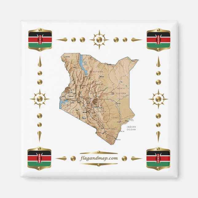 Carte du Kenya + Magnet des drapeaux (Devant)