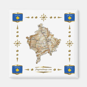 Carte du Kosovo + Magnet des drapeaux