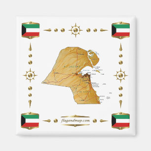 Carte du Koweït + Magnet des drapeaux