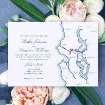 Carte du lac Washington à Seattle Élégant mariage 