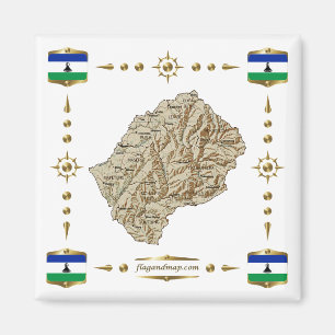 Carte du Lesotho + Magnet des drapeaux