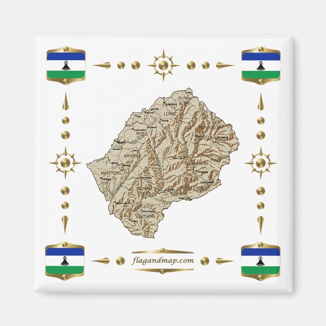 Carte du Lesotho + Magnet des drapeaux (Devant)