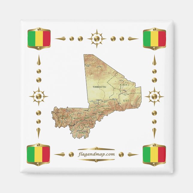 Carte du Mali + Magnet des drapeaux (Devant)