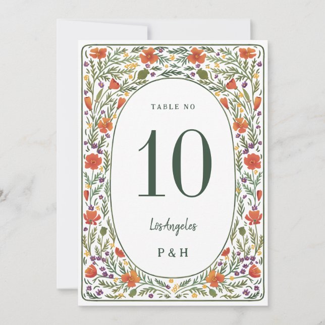 Carte du Mariage California Poppies Numéro de tabl (Devant)